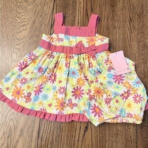 Charming Floral Infant Dress 3-6m in Pink & Yellow matching diaper cover. NWT AA